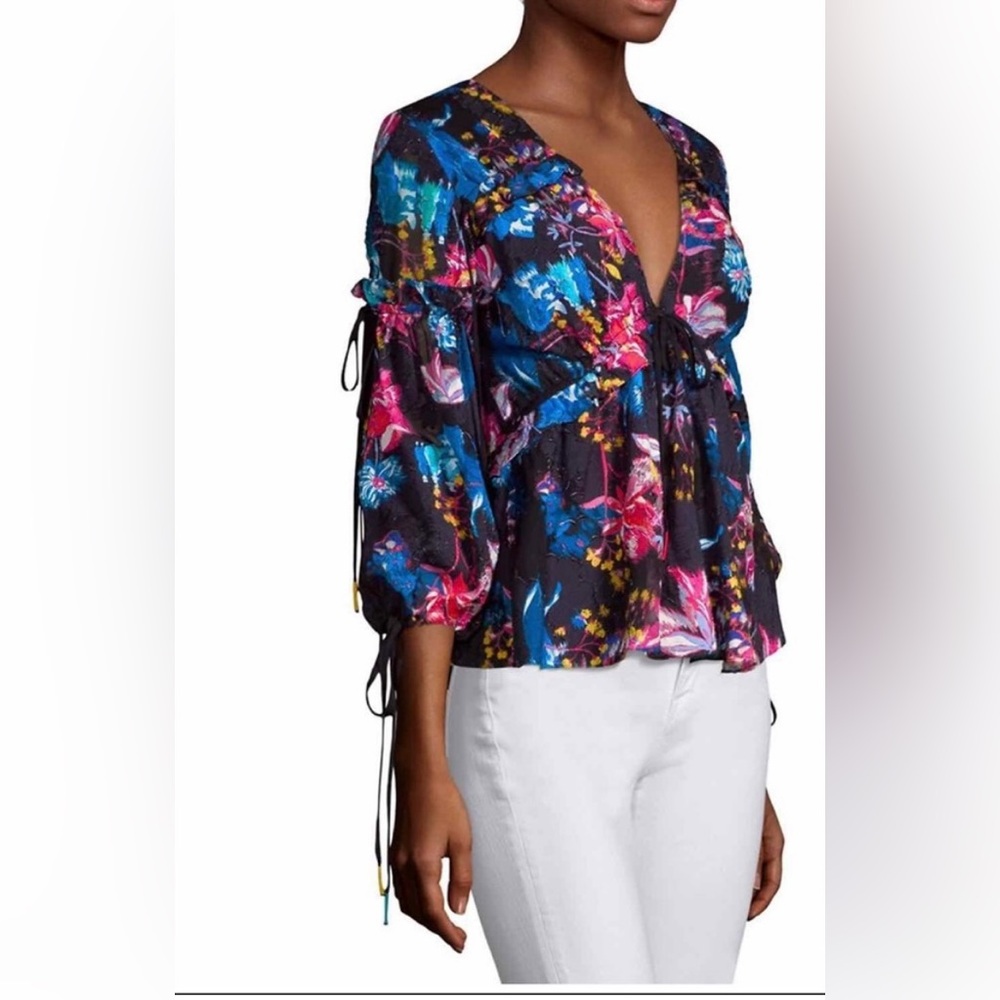 Tanya Taylor Dutch Garden floral print v neck top silk cotton blend crop style - Picture 4 of 13